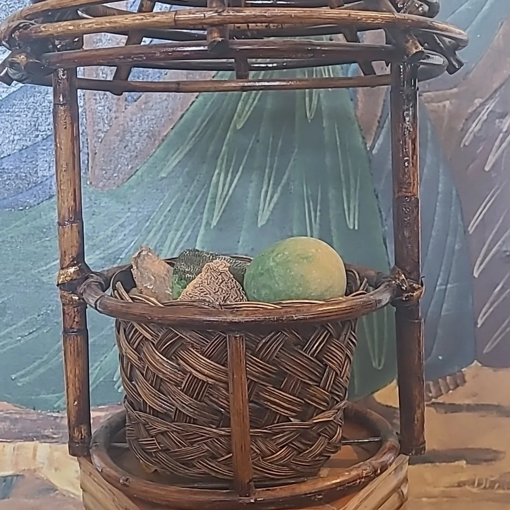 VINTAGE RATTAN HANGING BASKET